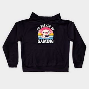 I'd Rather Be Gaming Cute Kawaii Axolotl Gamer Kids Hoodie